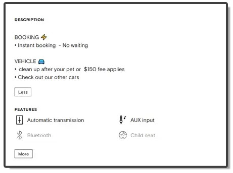 car listing bad and very short Description
