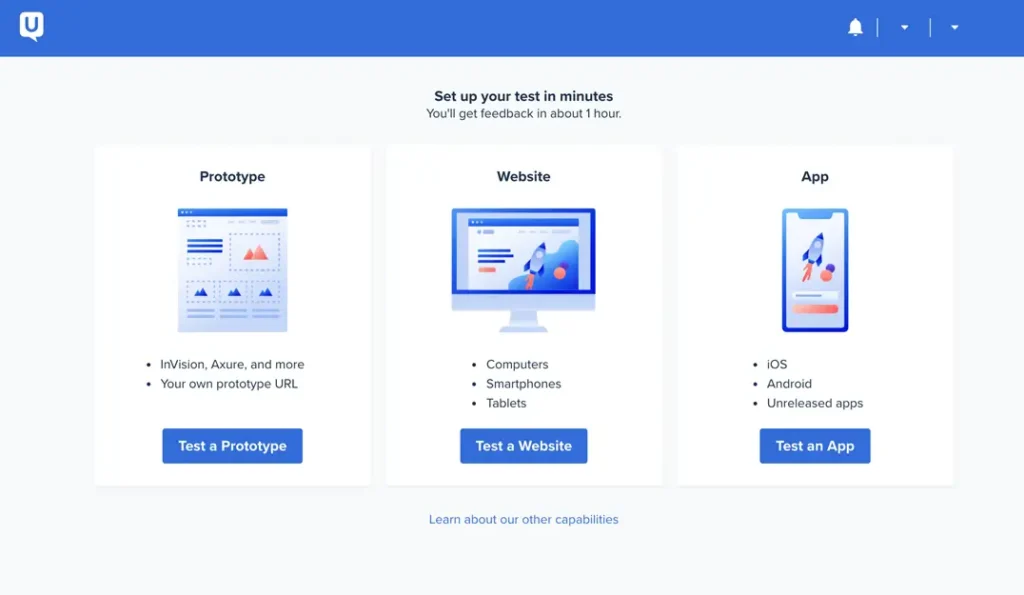 user testing select and download app screenshot