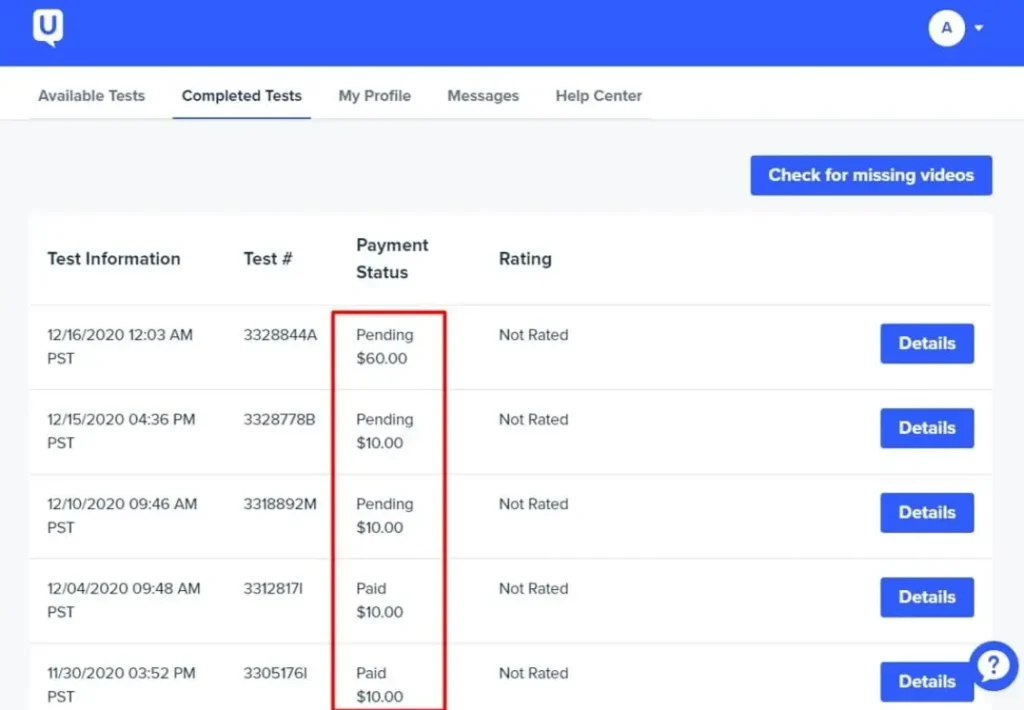 user testing Get Paid screenshot
